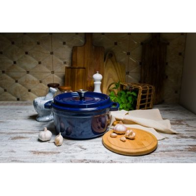 Grandfeu Enamelled Cast Iron Pot in Blue, 4.7l. With Lid