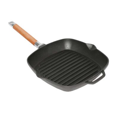 Ribbed cast iron grill frying pan, 280x280mm, H 45mm.