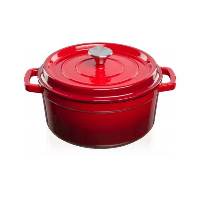 Grandfeu Enamelled Cast Iron Pot in Red, 4.7l. With Lid