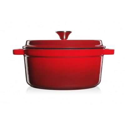 Grandfeu Enamelled Cast Iron Pot in Red, 4.7l. With Lid