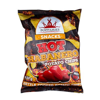 Spicy potato chips with hot habanero pepper flavour, 150 g.
