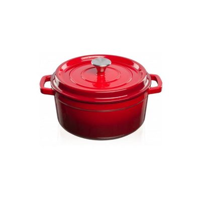 Grandfeu Enamelled Cast Iron Pot in Red, 3.5l. With Lid
