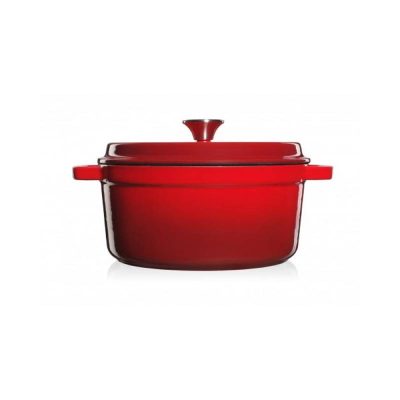 Grandfeu Enamelled Cast Iron Pot in Red, 3.5l. With Lid